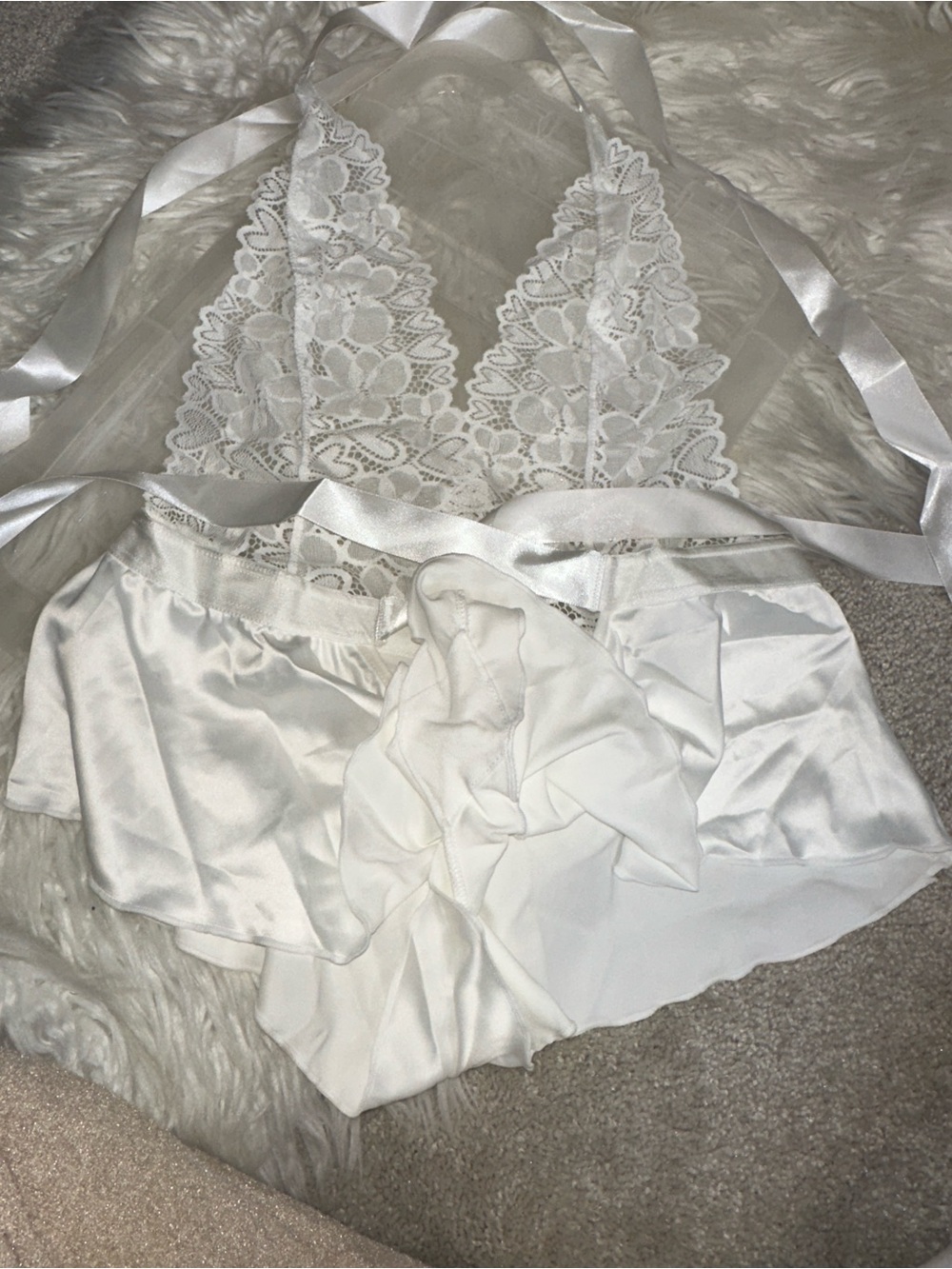 White Lace Satin Halter Romper - Women Intimates & Sleepwear